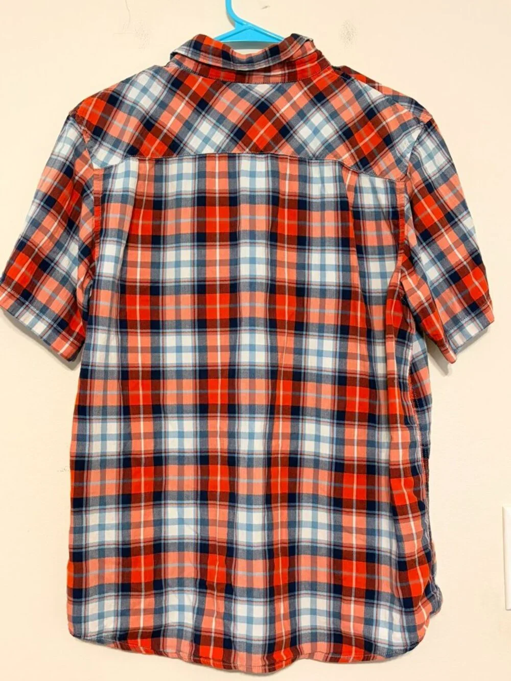 Men's Orange Blue Plaid The North Face Button Down Short Sleeve Shirt Sz Medium